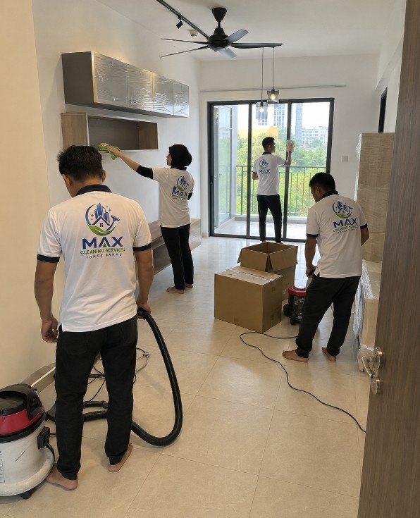 A cleaner preparing a Johor Bahru rental unit for a move-out inspection